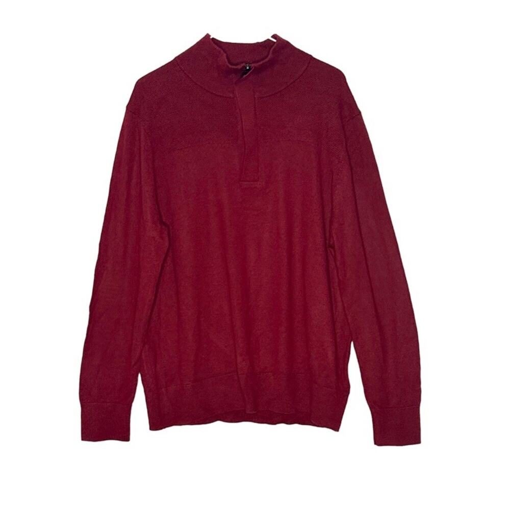 Banana Republic Mens Size XL‎ Merino Wool 1/4 Zip Collared Soft Sweater Wine Red